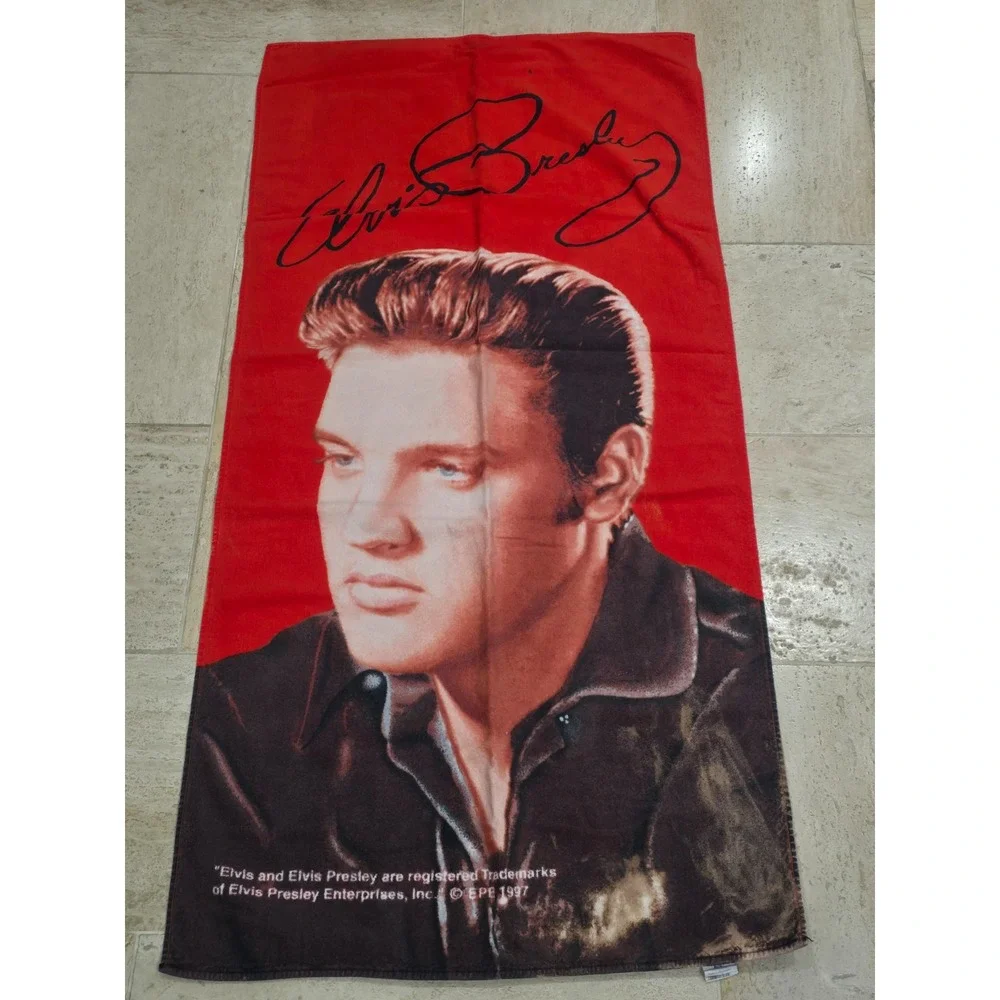 Vintage Elvis Presley Beach Towel Cotton Terry Cloth Signature 54x24 100% Cotton